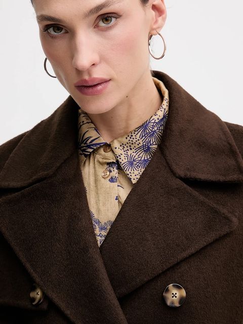 Pedro del Hierro płaszcz z dodatkiem wełny kolor brązowy 7522237