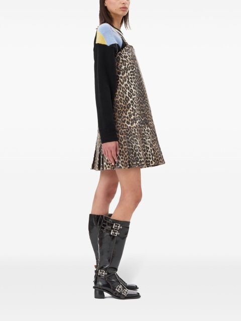 GANNI foiled-finish printed mini dress - Brown