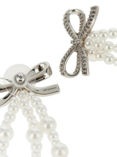 Self-Portrait bow pearl earrings - Silver