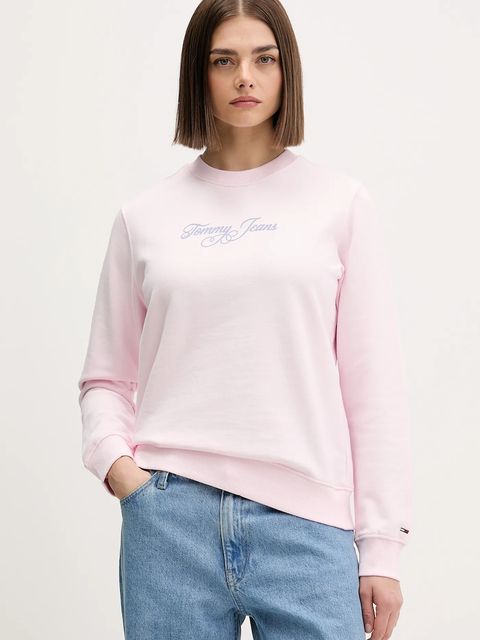 Tommy Jeans bluza bawełniana damska kolor różowy z nadrukiem DW0DW21922 - zdjęcie produktu nr 1