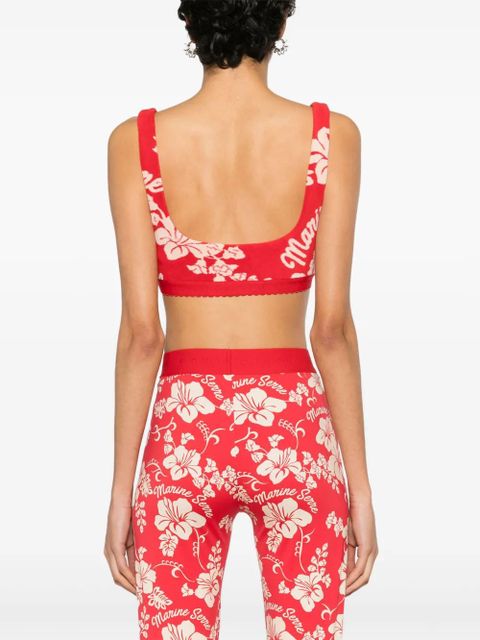 Marine Serre floral-jacquard towel bralette - Red