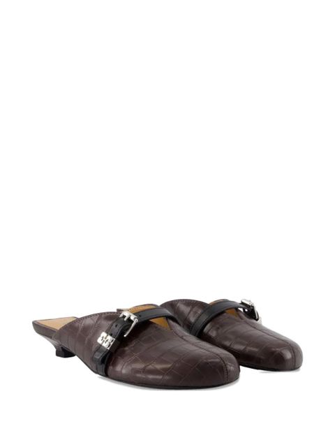 GANNI buckle-detail croco-embossed mules - Brown - zdjęcie produktu nr 2