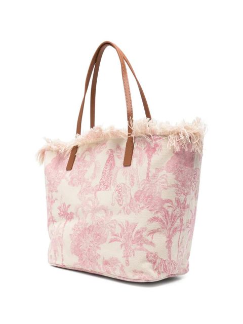 MC2 Saint Barth fringed palm-print tote bag - Neutrals