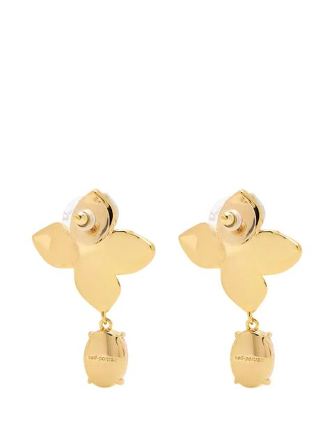 Self-Portrait crystal-embellished floral-motif earrings - Gold - zdjęcie produktu nr 2