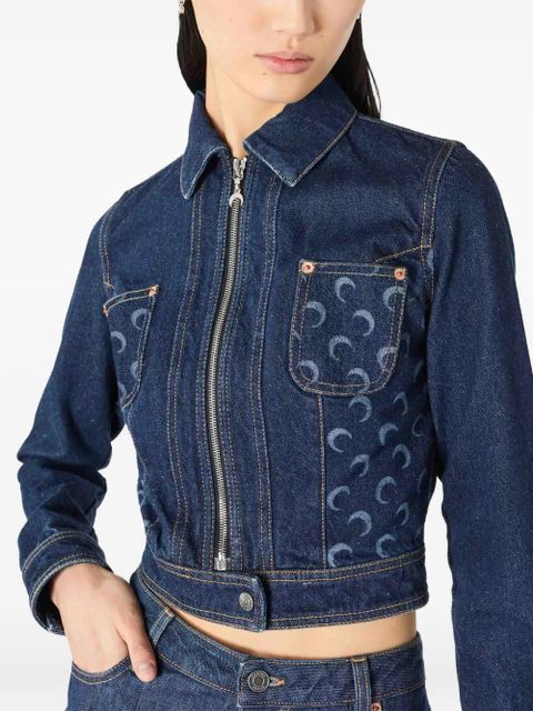 Marine Serre moon-print cropped denim jacket - Blue