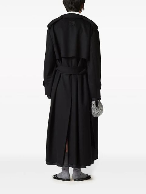 Miu Miu double-breasted velour trench coat - Black