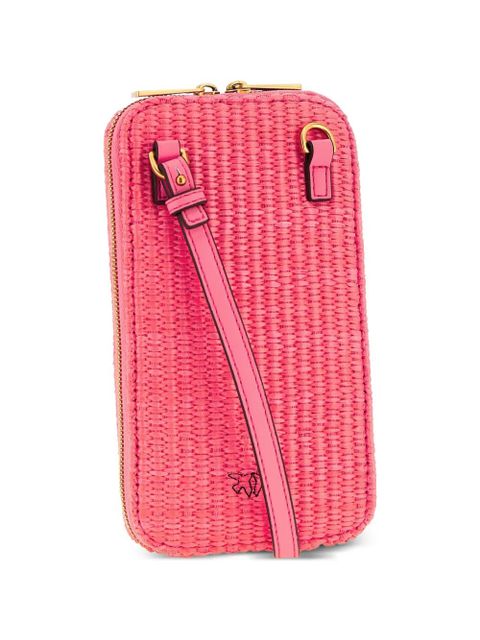 PINKO Love Birds Diamond braided raffia smartphone holder