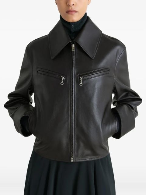 LEMAIRE zip-front leather jacket - Brown