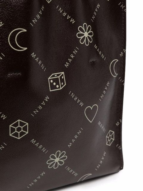 Marni all-over logo-print tote bag - Brown