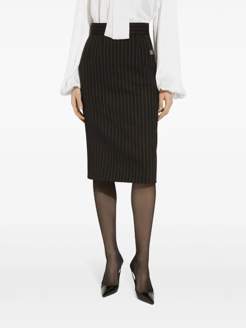 Dolce & Gabbana virgin wool-blend pinstripe midi skirt - Black - zdjęcie produktu nr 2