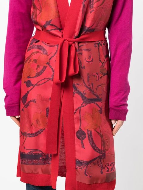 Ferragamo heritage-print long belted cardigan - Red