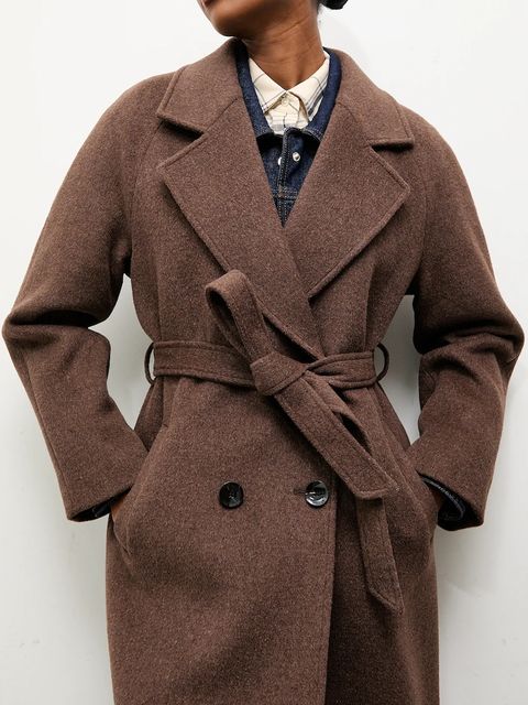 Answear.LAB płaszcz wełniany kolor brązowy przejściowy dwurzędowy