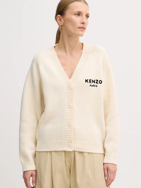 Kenzo kardigan wełniany Pop damski kolor beżowy ciepły FF52CA4983LA.02