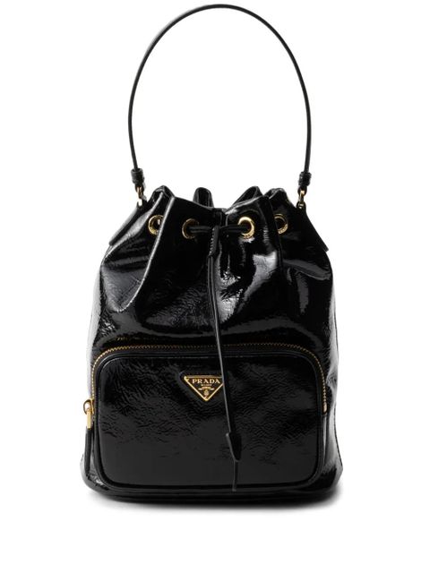 Prada Duet patent leather bucket bag - Black - zdjęcie produktu nr 1