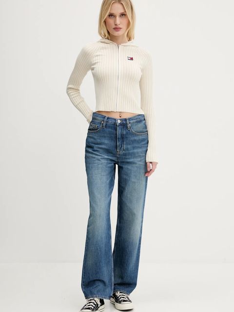 Tommy Jeans kardigan damski kolor beżowy lekki DW0DW20974