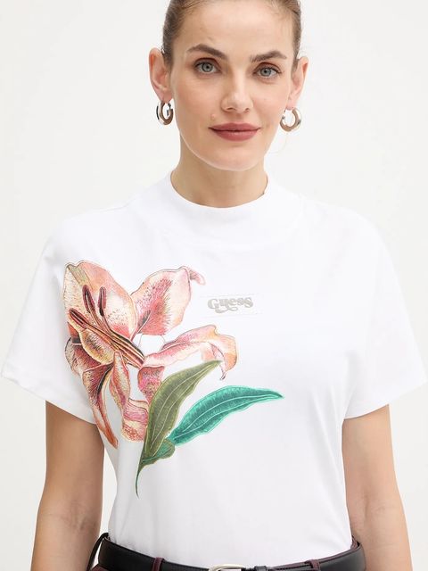 Guess t-shirt bawełniany LILY damski kolor biały W5BI16 I3Z14