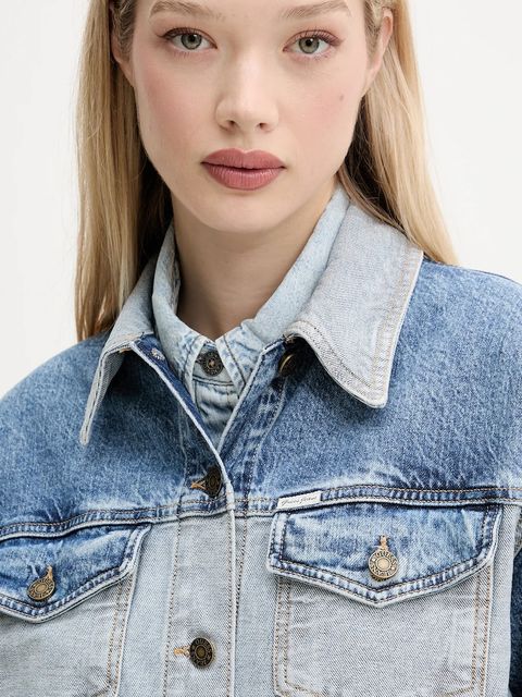 Guess Jeans kurtka jeansowa kolor niebieski przejściowa oversize W5YN56 D5M56