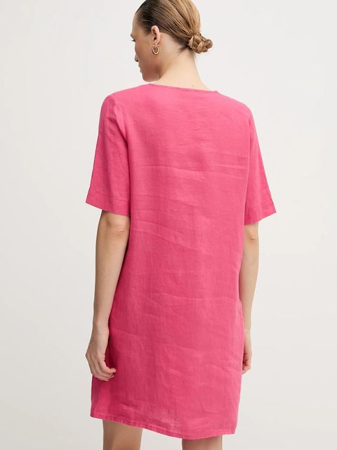 United Colors of Benetton sukienka lniana kolor różowy mini oversize 4AGHDV0B0 - zdjęcie produktu nr 2