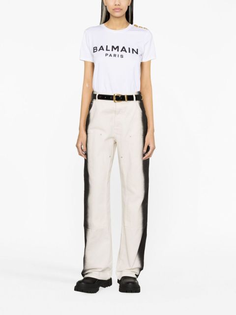 Balmain button-embellished logo-print T-shirt - White - zdjęcie produktu nr 2