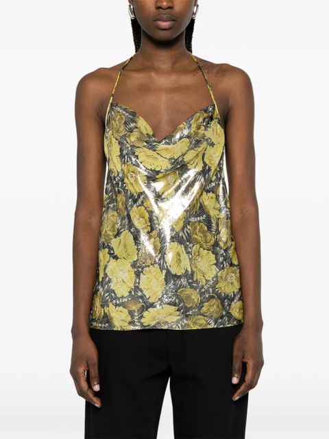 Valentino Garavani floral-print cowl-neck blouse - Yellow