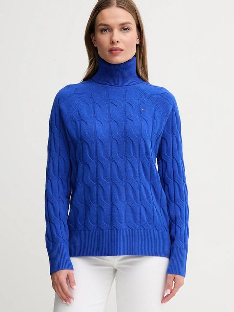 Tommy Hilfiger sweter wełniany damski kolor niebieski lekki z golfem WW0WW46791 - zdjęcie produktu nr 1