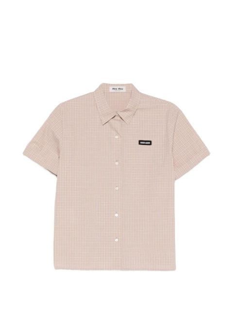 Miu Miu logo-patch checked shirt - Neutrals - zdjęcie produktu nr 1