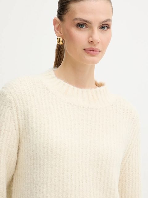 Morgan sweter z dodatkiem wełny damski kolor beżowy ciepły MACHA