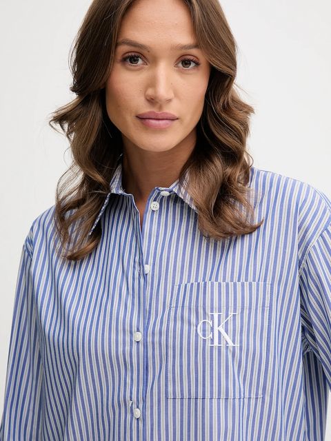 Calvin Klein Jeans koszula damska kolor niebieski relaxed z kołnierzykiem klasycznym LV044D170G