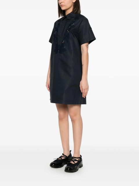 Moncler embroidered A-line mini dress - Blue