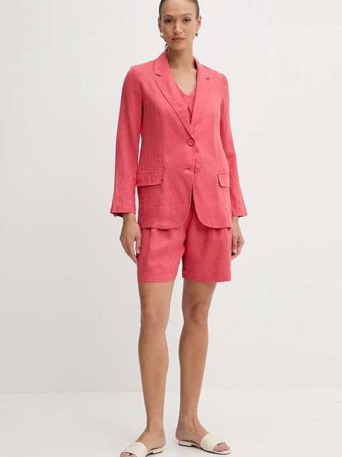 United Colors of Benetton bluzka lniana kolor czerwony gładka 5BMLDQ06W