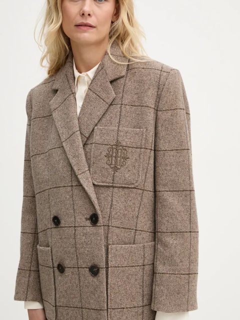 By Malene Birger marynarka z domieszką wełny RAILEY kolor beżowy dwurzędowa wzorzysta Q72631004