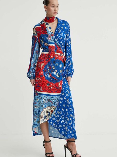 Never Fully Dressed sukienka kolor niebieski midi rozkloszowana