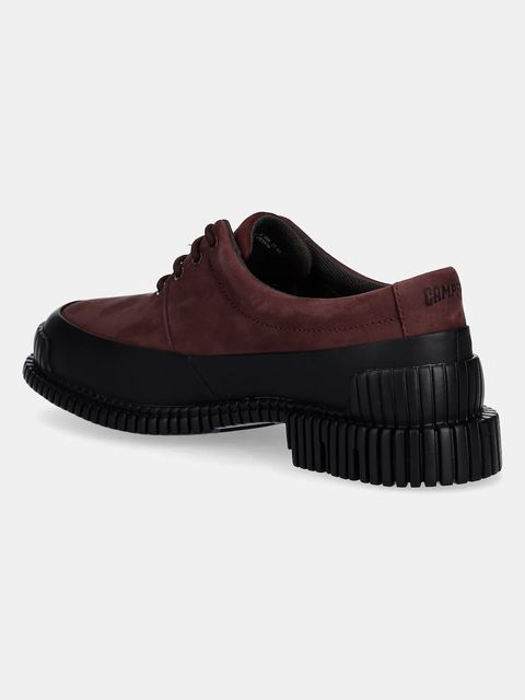 Camper półbuty nubukowe Pix damskie kolor bordowy na płaskim obcasie K200687-068