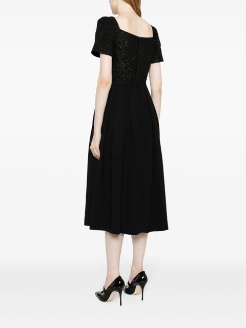 Self-Portrait bouclé-panel midi dress - Black