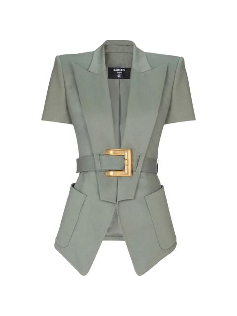 Balmain Anthem belted gabardine jacket - Green - zdjęcie produktu nr 1