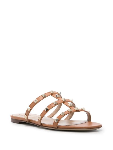 Valentino Garavani Rockstud flat leather sandals - Brown