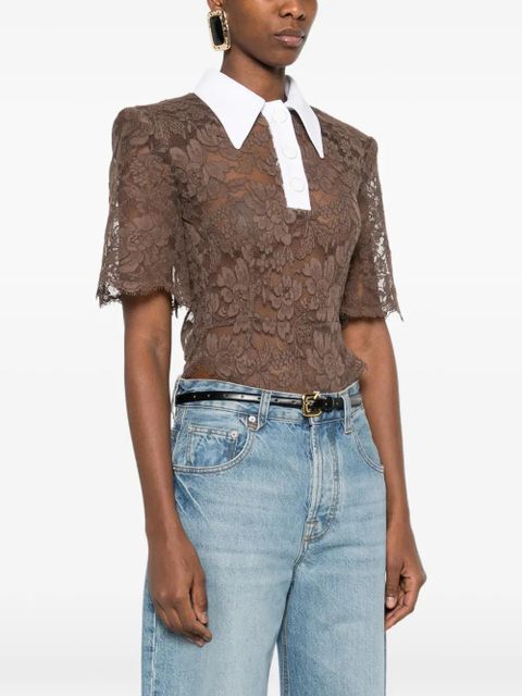 Rowen Rose lace polo shirt bodie - Brown