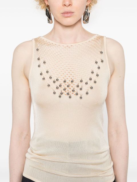 Rabanne bead-embellished knitted top - Neutrals