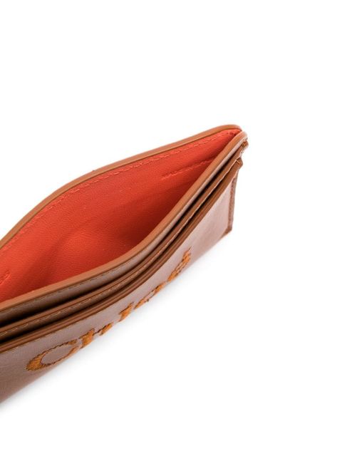 Chloé embroidered-logo leather cardholder - Blue