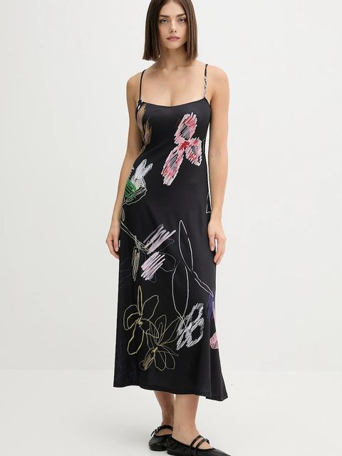 Desigual sukienka KALA kolor czarny midi rozkloszowana 25WWVK25 - zdjęcie produktu nr 2