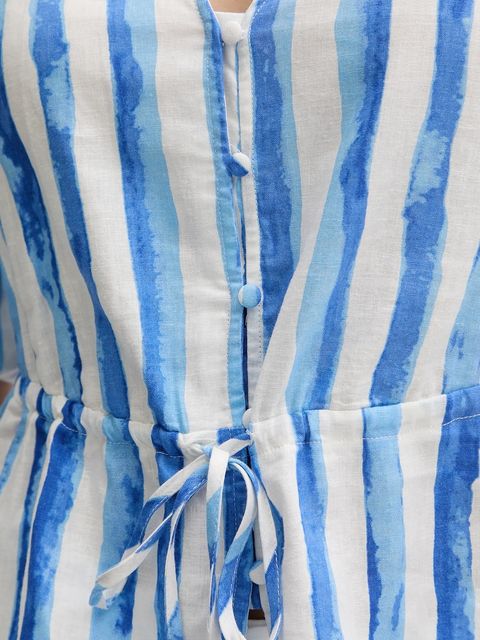 Pedro del Hierro bluzka lniana damska kolor niebieski wzorzysta 7659079