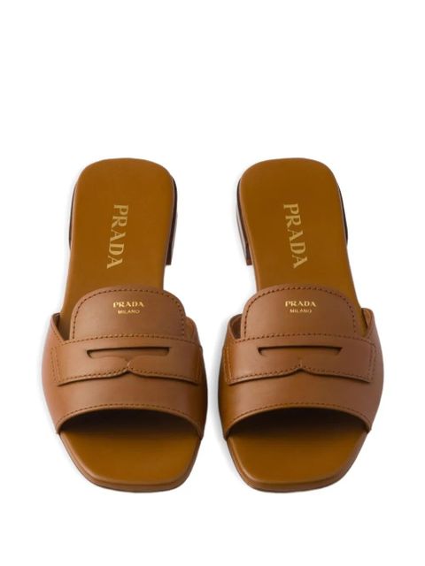 Prada triangle-logo leather sandals - Brown