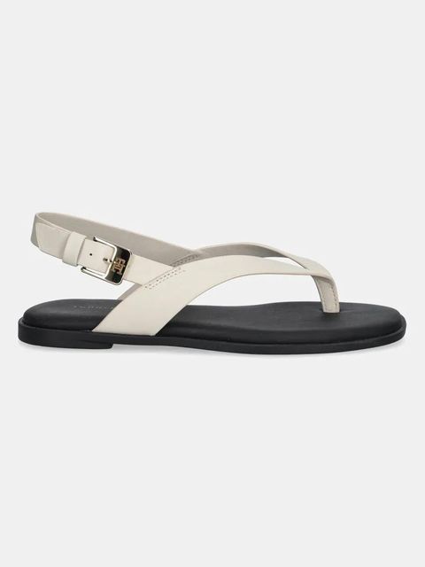 Tommy Hilfiger sandały skórzane COLOR BLOCK THONG FLAT SANDAL damskie kolor beżowy FW0FW08883