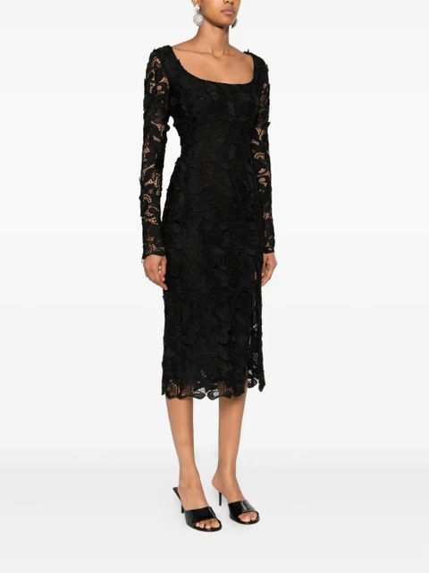 Blumarine floral-lace long-sleeves midi party dress - Black