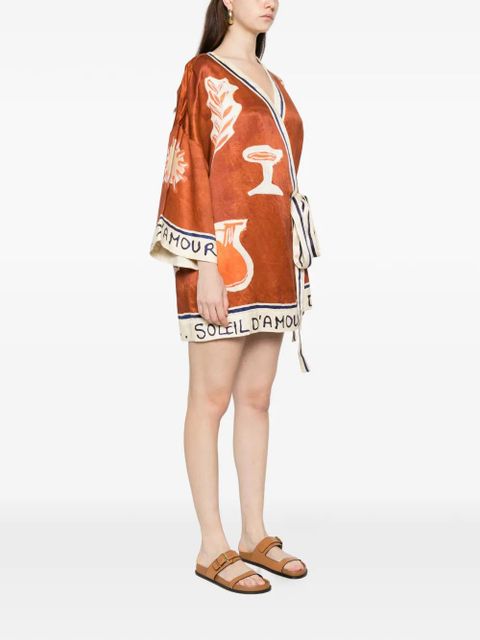 ALEMAIS x LRNLE D'Amour printed mini wrap dress - Brown