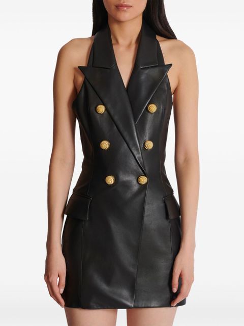 Balmain leather halterneck dress - Black