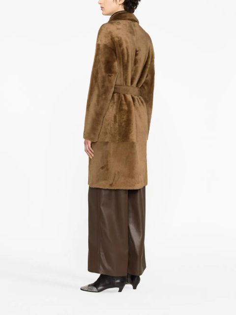Yves Salomon shearling belted single-breasted coat - Brown