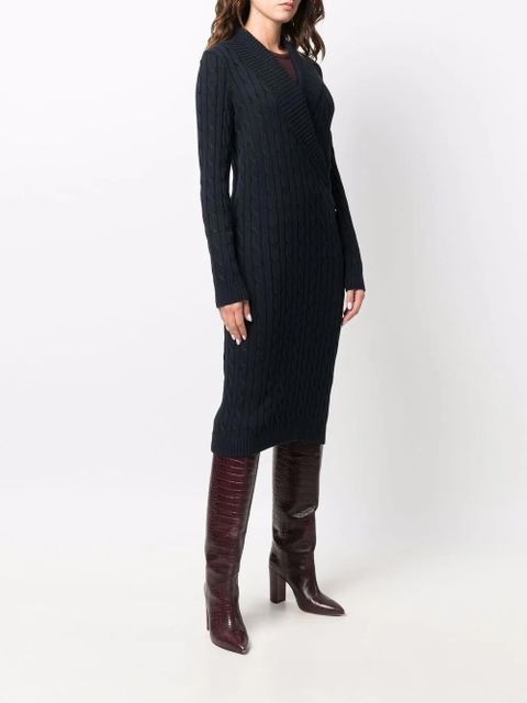 Lauren Ralph Lauren gassed cable-knit wrap dress - Blue