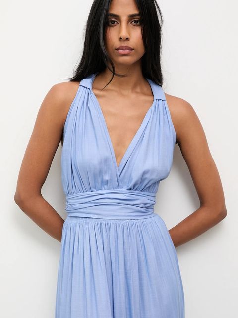 Answear.LAB sukienka kolor niebieski maxi rozkloszowana