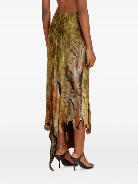 Diesel O-Torn asymmetric animal-print skirt - Green